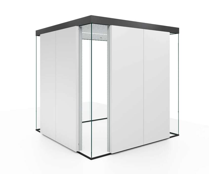 room-in-room 3D glass-to-glass corner with solidwall