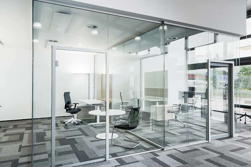 Office space planning single office glass wall