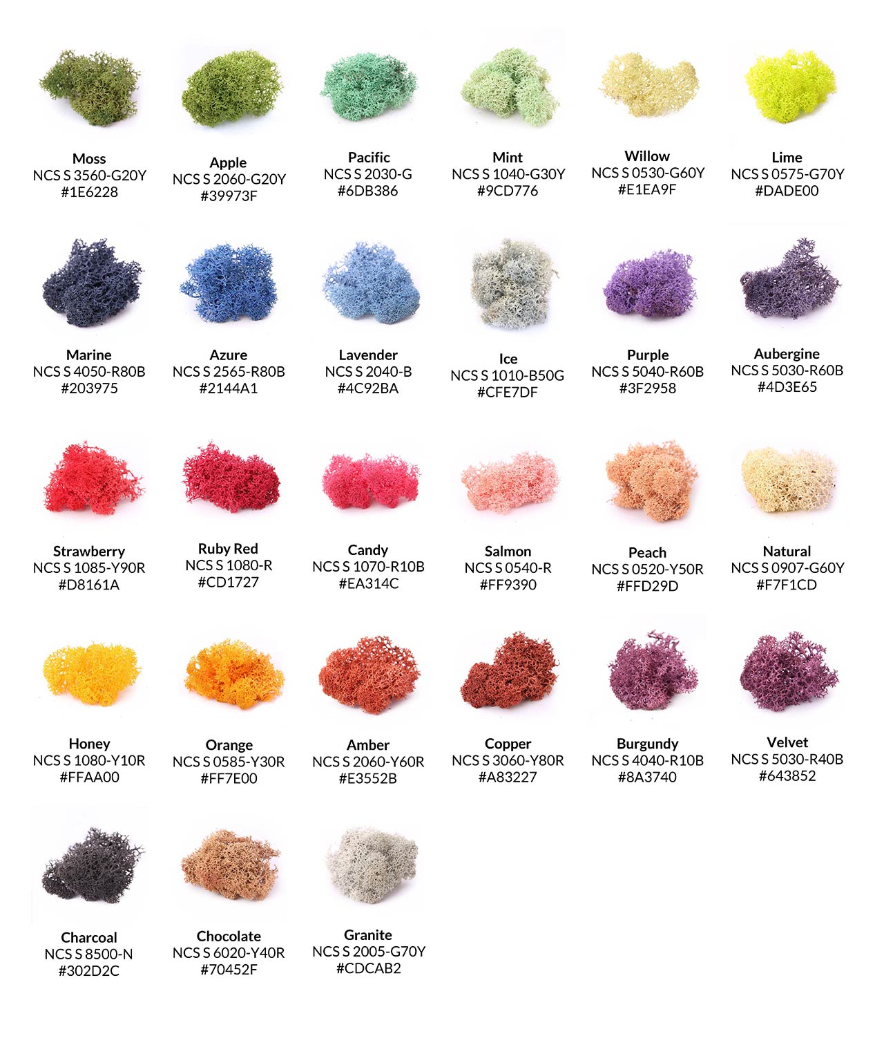 Rentiermoos Farbpalette Rentiermoos auch in anderen Farben