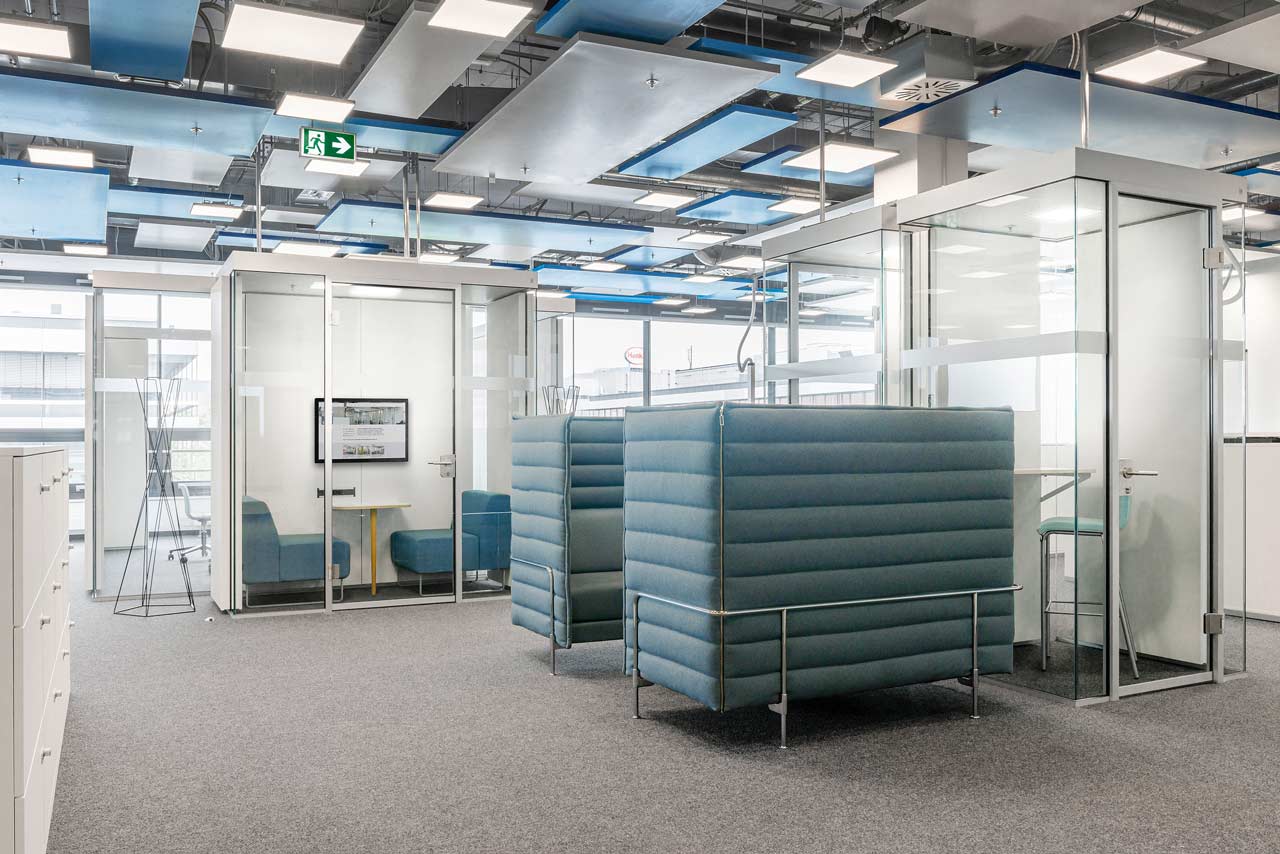 room-in-room units in an open office