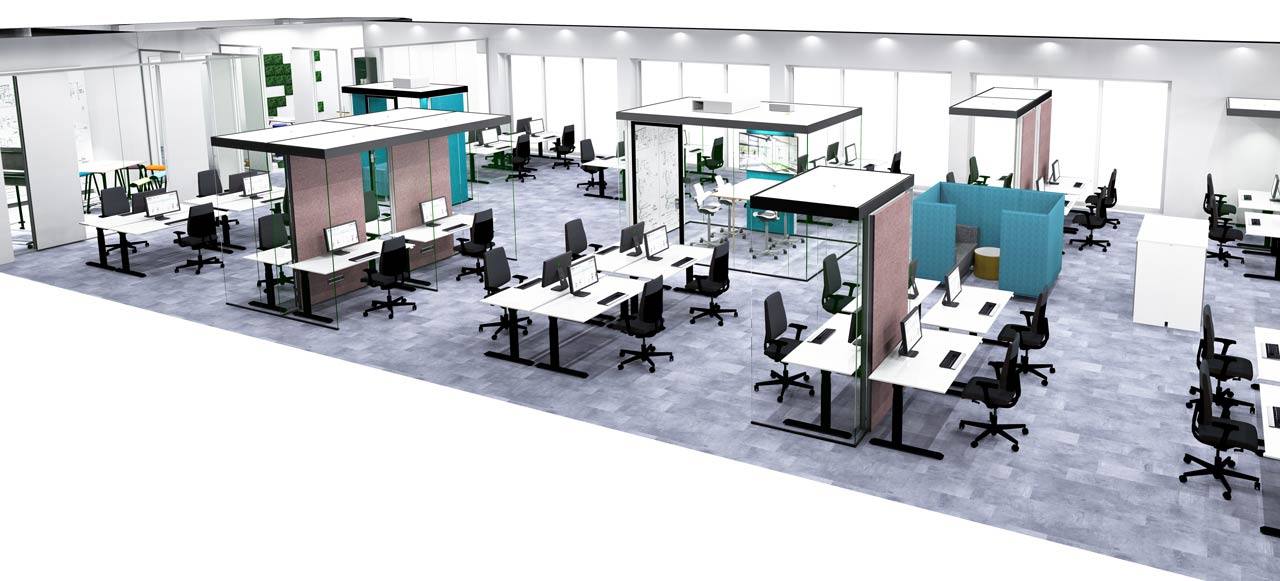 Planning in 3D. The acoustic diversity in the office space is clearly visible.