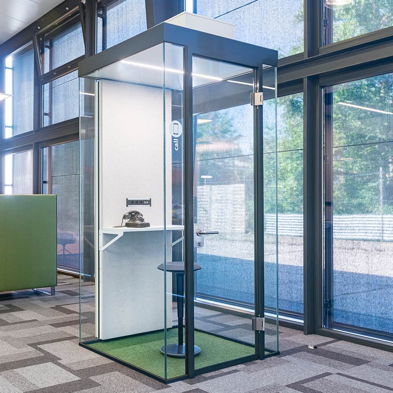 Telephone box in the office as a room-in-room unit