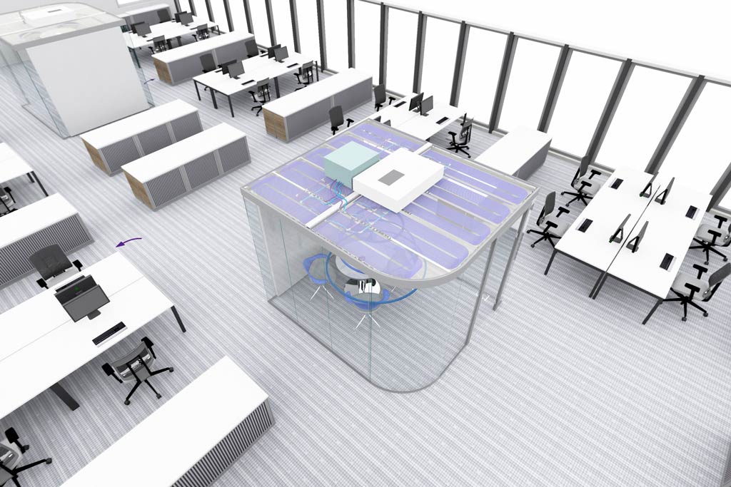 Raum-in-Raum System mit Deckenkühlung Raum-in-Raum System mit autarker Kühlung