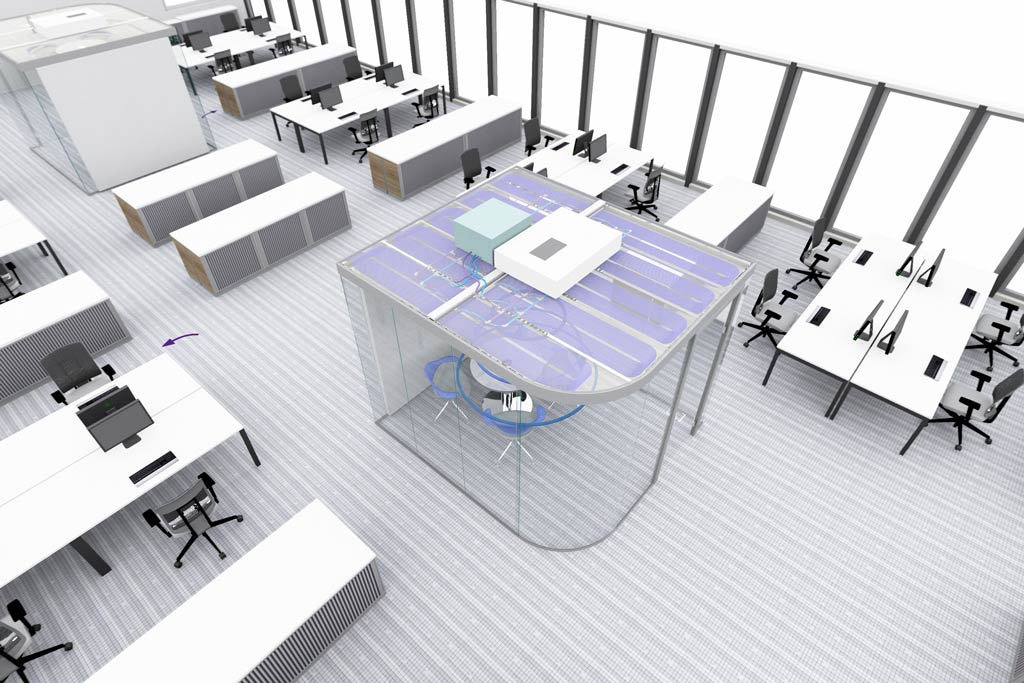 room-in-room system with self-sufficient cooling