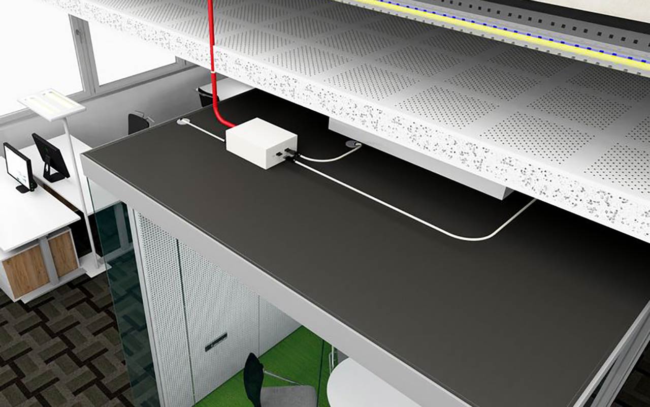 Raum in Raum Elektrifizierung über die Decke Raum in Raum Anschluss über die Decke